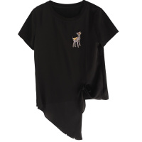 金菊黑色真丝短袖T恤女2020新款夏装宽松洋气纯色桑蚕丝上衣