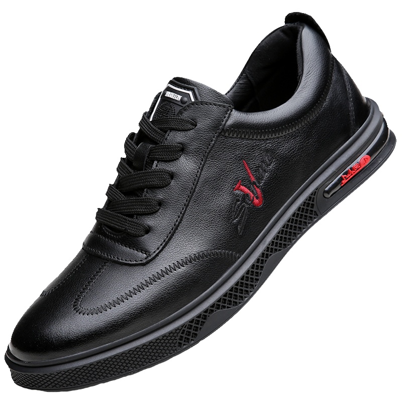 牧伦奴仕(MULUNUSHI)新款休闲皮鞋男士百搭时尚休闲鞋运动鞋青年板鞋头层牛皮(除牛反绒)牛皮鞋四季男鞋潮黑5217