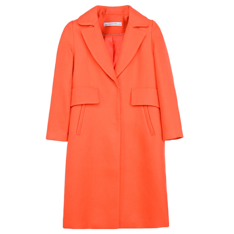 爱居兔2019春装女装时尚舒适深橙翻领中长款大衣外套