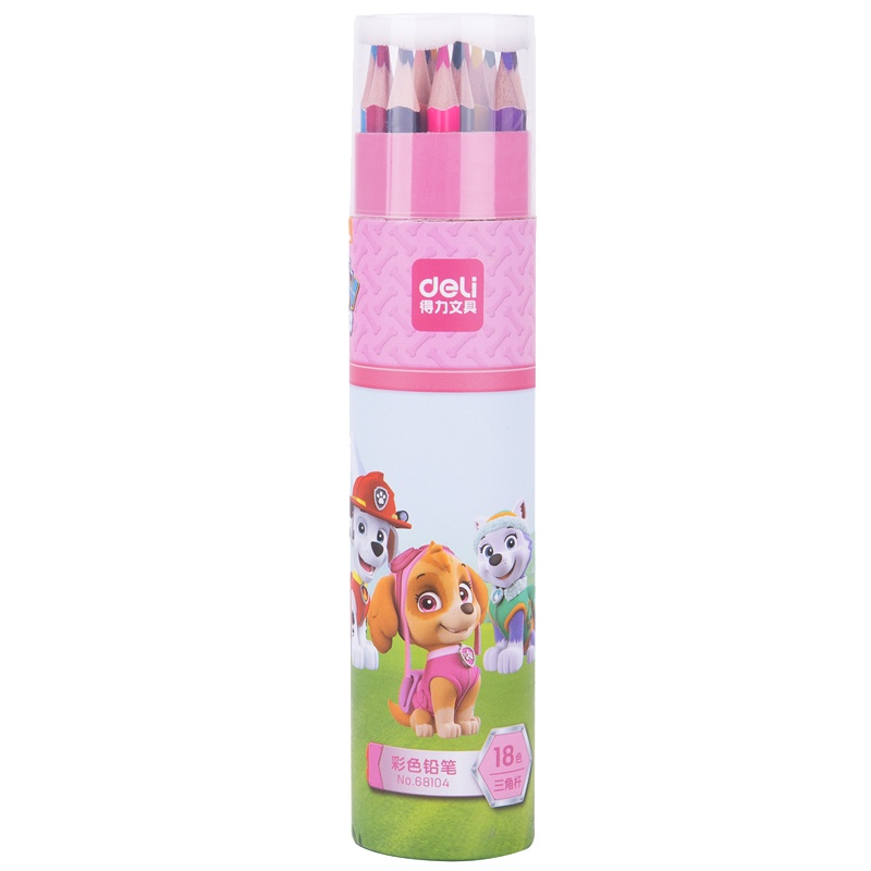 得力汪汪队立大功彩色铅笔68104FEN 素描套装手绘彩绘18色儿童绘画涂鸦小学生彩铅幼儿园美术成人画画三角杆