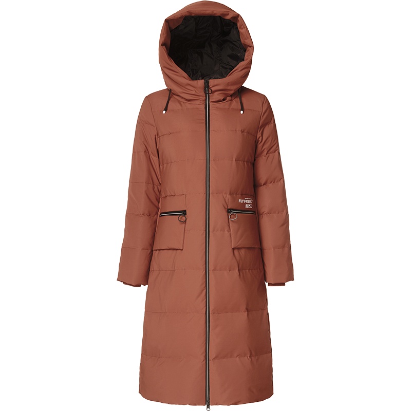 千仞岗2018新品羽绒服女时尚长款大口袋抽绳连帽韩版羽绒服