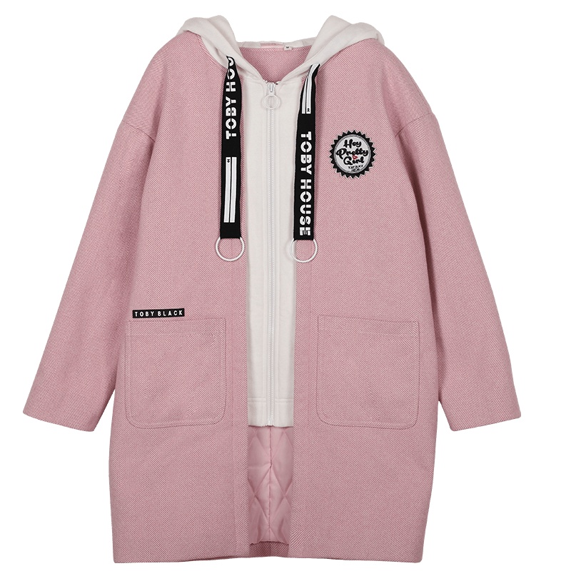 a02新款时尚贴布印花假两件套棉衣中长款外套女DTU5B0341CT