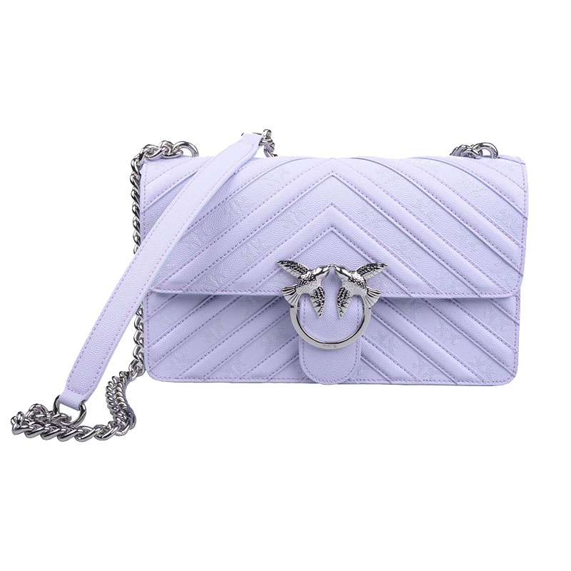 PINKO新款浅紫色鱼子酱纹印花飞鸟燕子链条单肩包（大）1P21A9Y5F3Q99