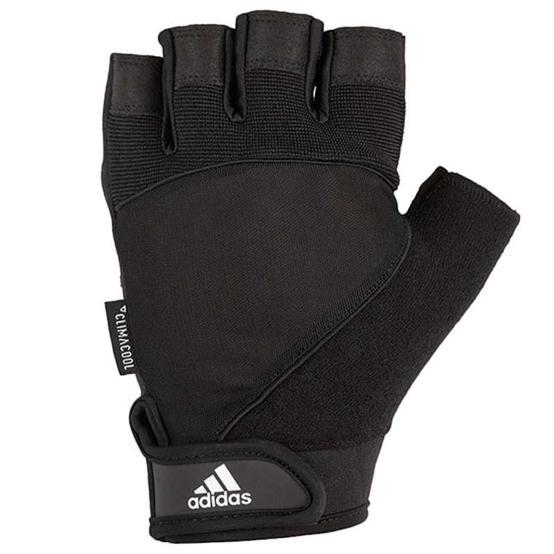 Adidas阿迪达斯登山手套男士冬季户外防滑魔术贴调节护掌护腕网状通风干爽绒面半指手套