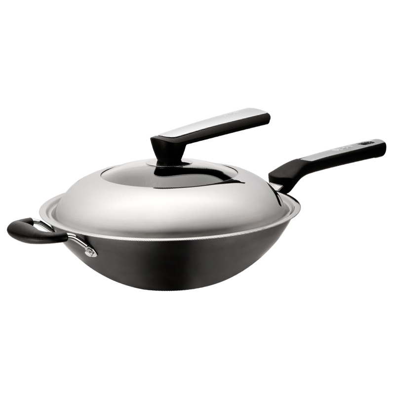 爱仕达(ASD)锈不了无涂层炒锅34cm 不易锈大翻炒家用大容量精铁圆底炒菜铁锅带可立锅盖煎蛋细腻不易沾锅 燃气明火专用