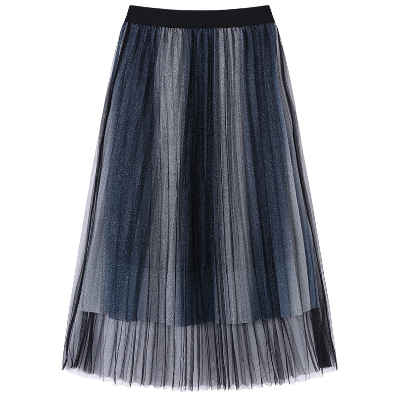 热卖/马克华菲女装纱半身裙女2019夏季新款松紧腰A字裙中长款百褶裙