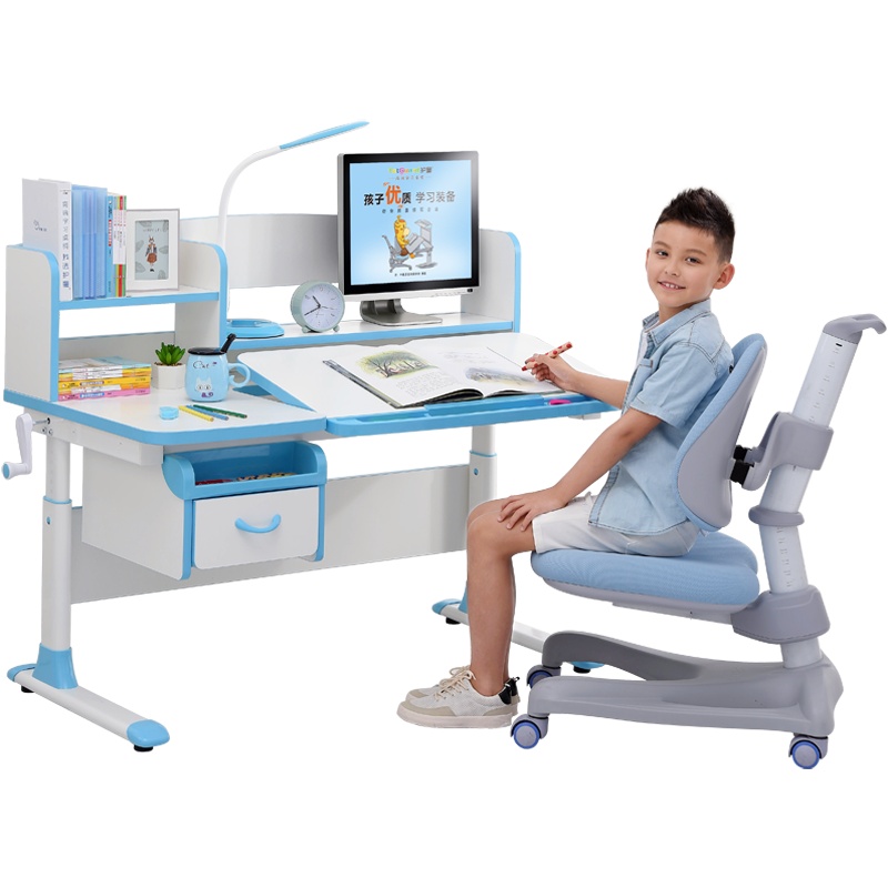 护童儿童学习桌椅可升降学生写字书桌小学生课桌椅套装家用 HT-512BW