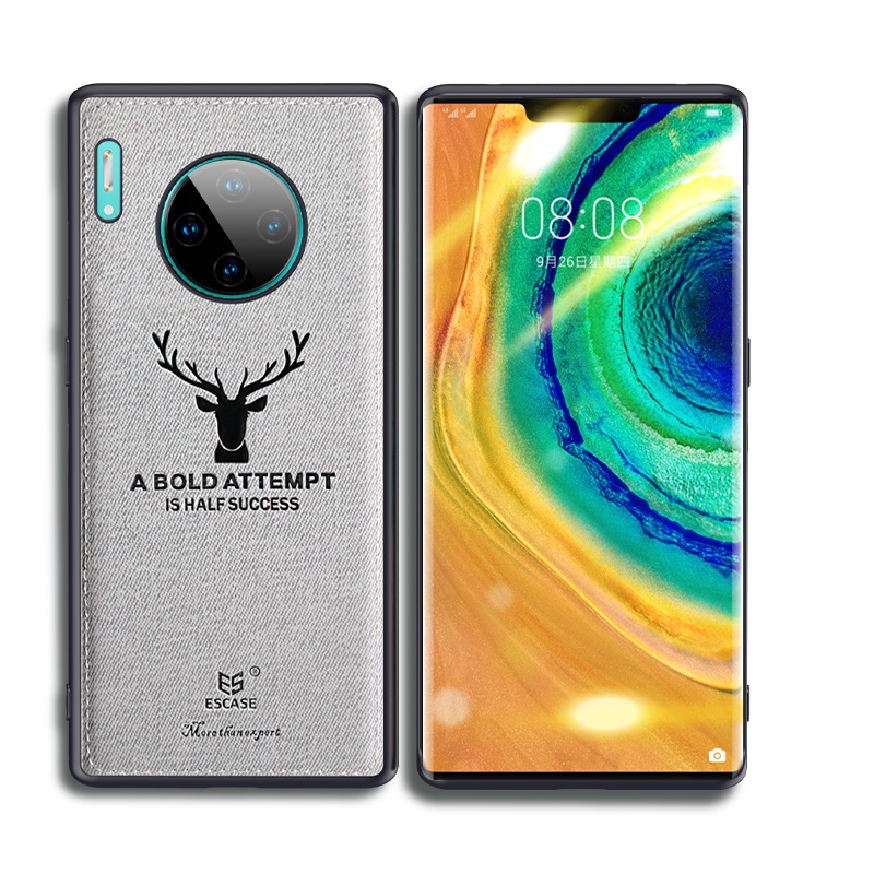 ESCASE 华为mate30pro手机壳 保护套商务男创意全包防摔硅胶软壳贴皮外壳 ES-19麋鹿灰