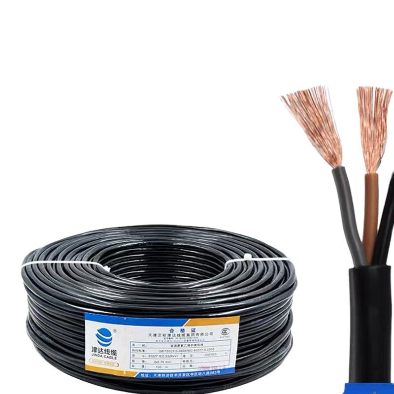 Aibik津达线缆电缆RVV3*1.5黑护套线国际监控线电源线 铜芯 (盘)