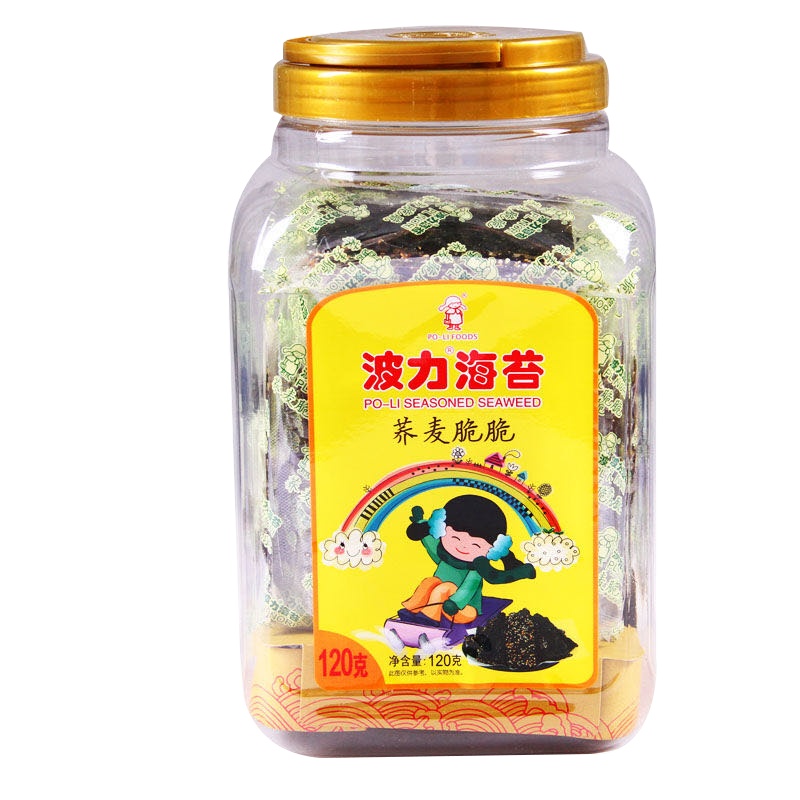 波力海苔荞麦脆脆罐装120g即食芝麻夹心脆实惠装儿童零食桶装