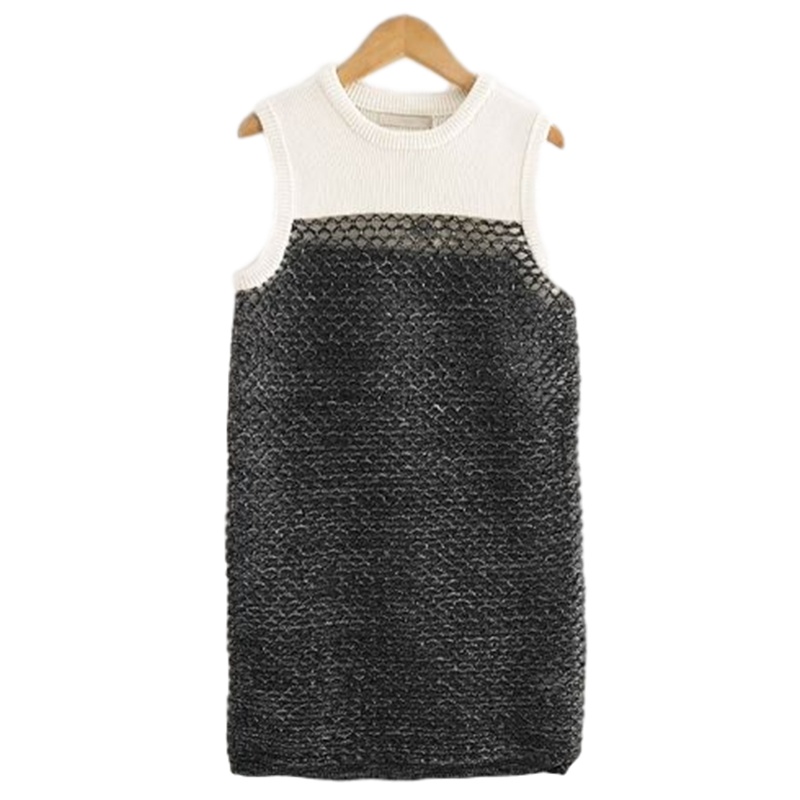 【福利款】拉夏贝尔ulifestyle连衣裙女初秋新款韩版拼接网眼针织无袖短裙女