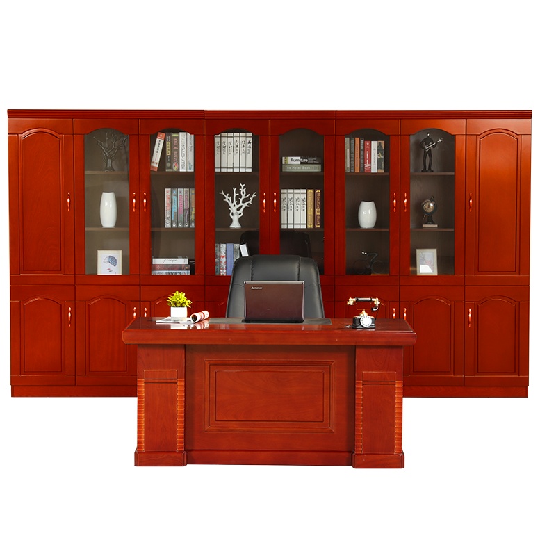 巨高家具中式实木贴皮油漆办公桌班台带副柜 默认胡桃色