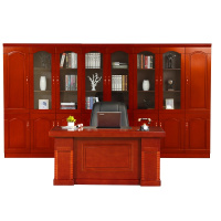 巨高家具中式实木贴皮油漆办公桌班台带副柜 默认胡桃色