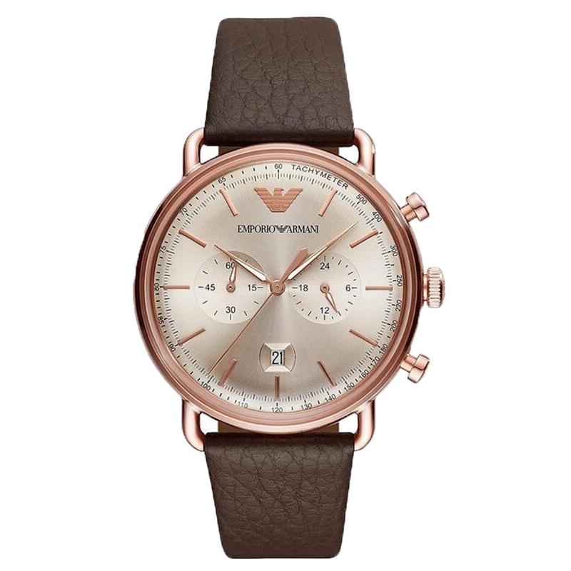 阿玛尼(EMPORIO ARMANI)男士手表 休闲简约皮带男士潮流石英腕表
