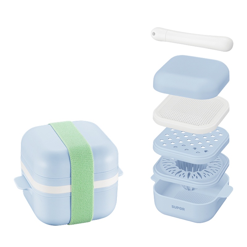 苏泊尔(SUPOR)组合研磨碗曼妮粉宝宝婴儿辅食碗套装带勺吃饭外出碗儿童餐具研磨碗便携防烫温格蓝
