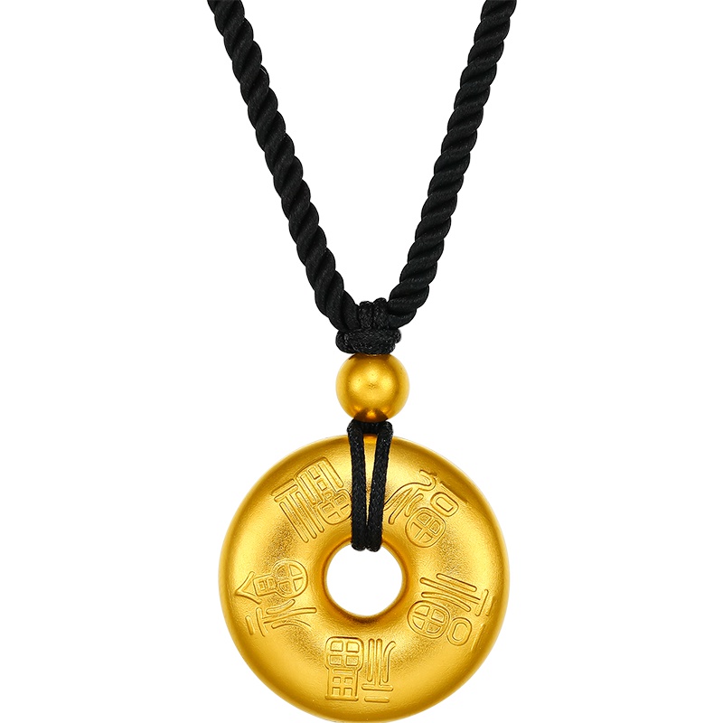 周大生黄金饰品古法吊坠新款足金五福挂坠男女款古法工艺手工编绳启福系列