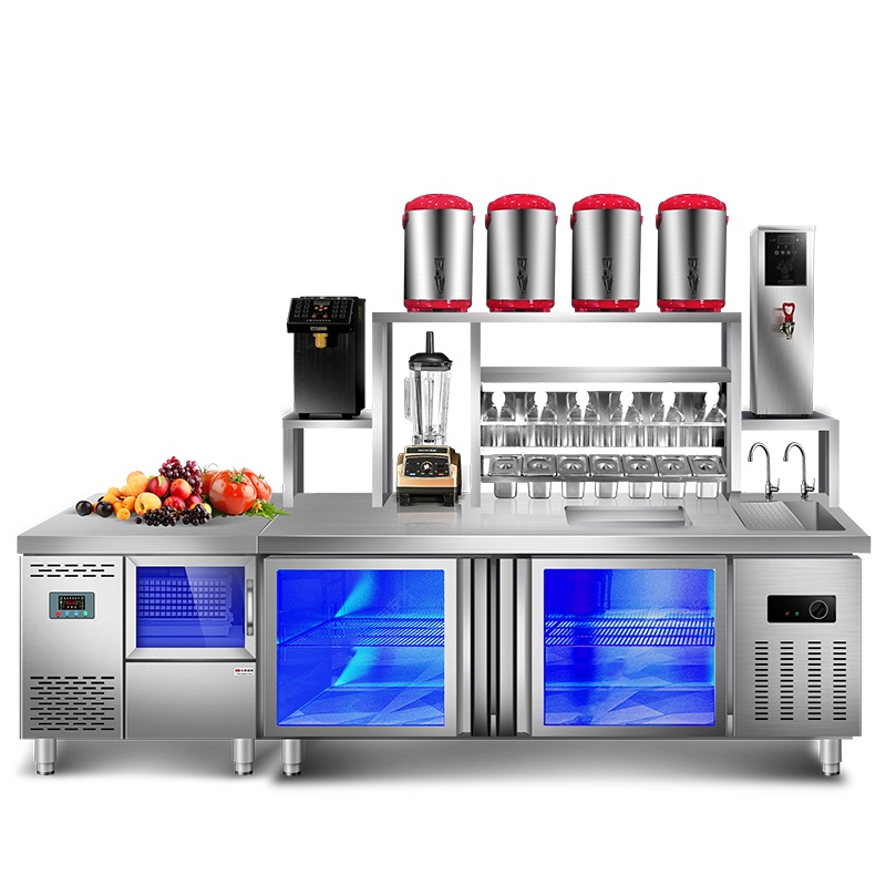 lecon/乐创1.2米冷冻工作台 奶茶工作台店 咖啡设备 对开卧式冷柜烘焙设备 不锈钢水吧台 奶茶点水吧台必备