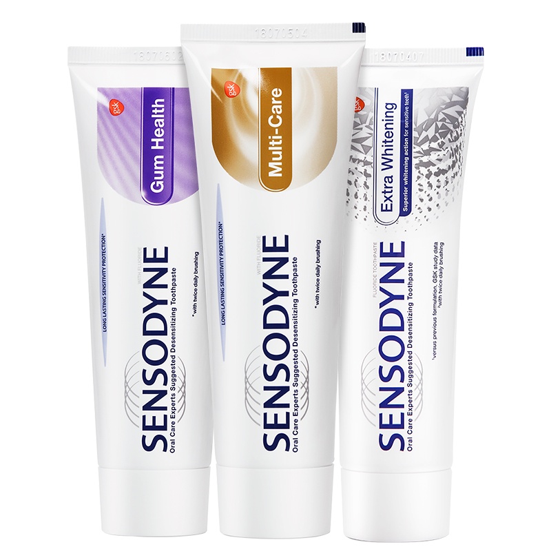 舒适达抗敏感牙膏100g*3支组合装(多效护理/牙龈护理/美白配方各1支)含氟防蛀口气清新家庭装