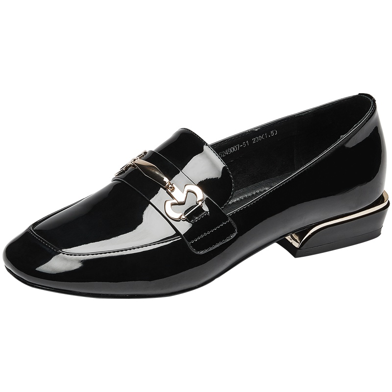 康奈女鞋 秋季新款圆头漆皮深口单鞋休闲百搭平底单鞋英伦风女鞋15492007