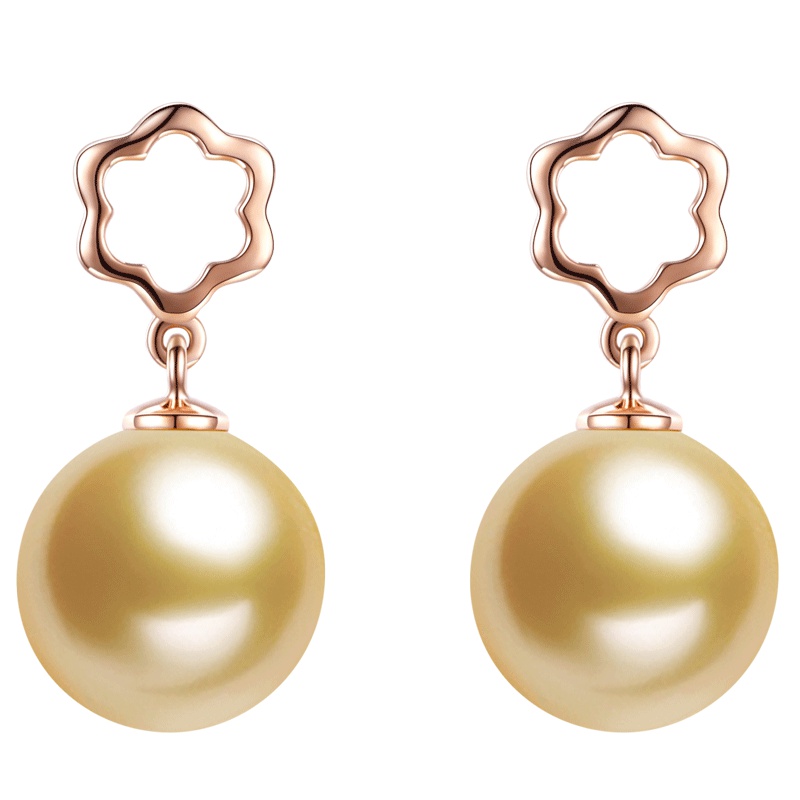 brir 佰色传情 9-10mm正圆南洋金珠耳钉18K金轻奢时尚海水珍珠耳饰正品耳环女