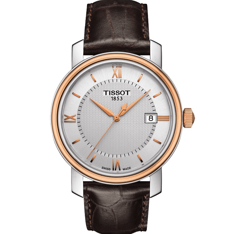 天梭男表 港湾系列皮带日历时尚商务休闲石英表