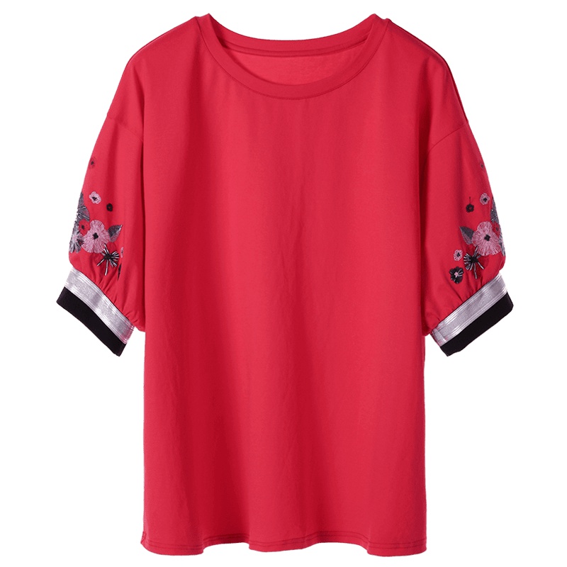 裂帛圆领刺绣短袖T恤夏季新款宽松半袖百搭上衣学生纯棉