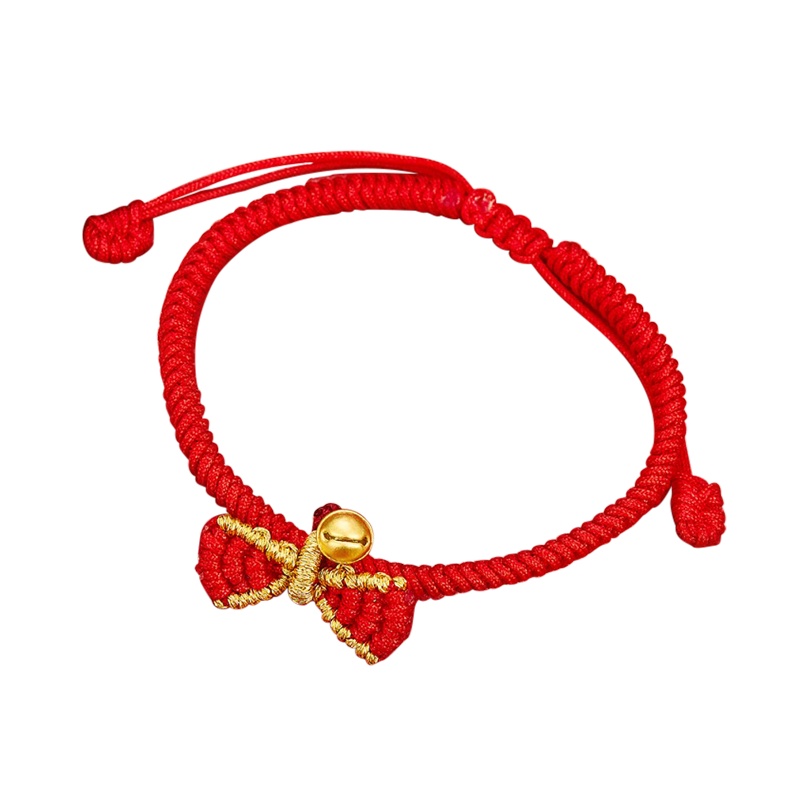 黄金码头3D硬金足金999在逃的公主铃铛红色绳可调节手串生日礼物