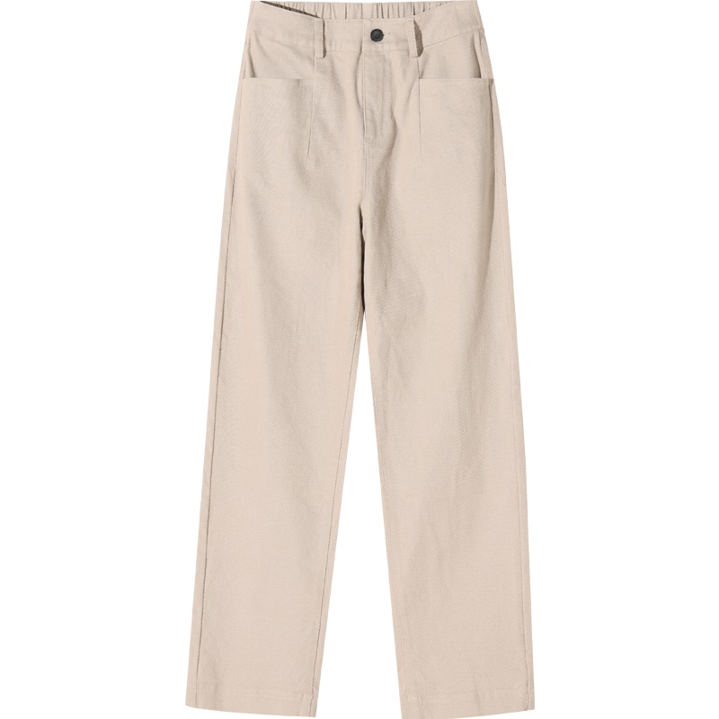 娅丽达女裤老爹裤女2019春秋新款卡其色水洗棉九分宽松休闲哈伦裤I3425