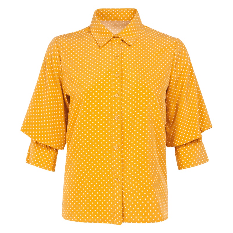 晩白 新品简约职业波点印花个性袖口常规款衬衫上衣女