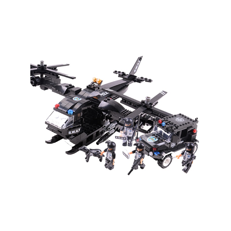 沃马玩具儿童亲子互动益智积木特警系列鱼鹰牧马人C0533