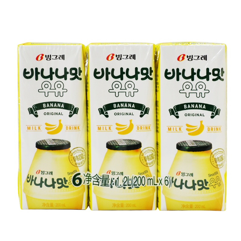 韩国进口 宾格瑞香蕉味牛奶饮料 200ml*6 香滑口感