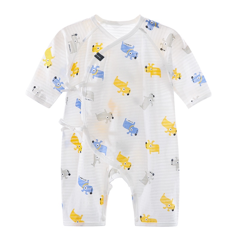 Aengbay 婴儿连体衣薄款新生儿宝宝夏季衣服纯棉斜襟系带哈衣