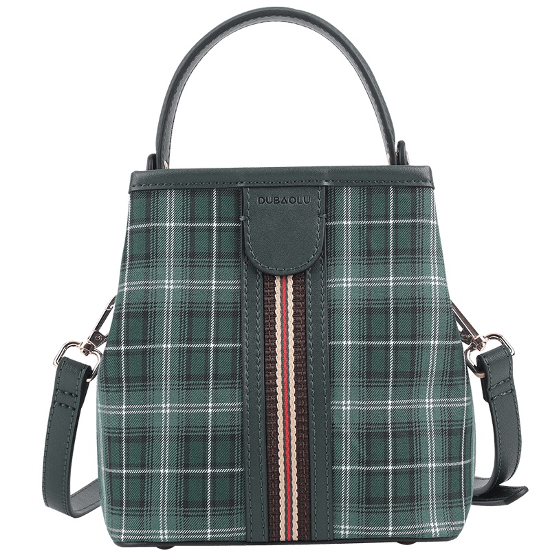 都宝路(dubaolu)小清新格子手提包大容量水桶包斜挎包女包