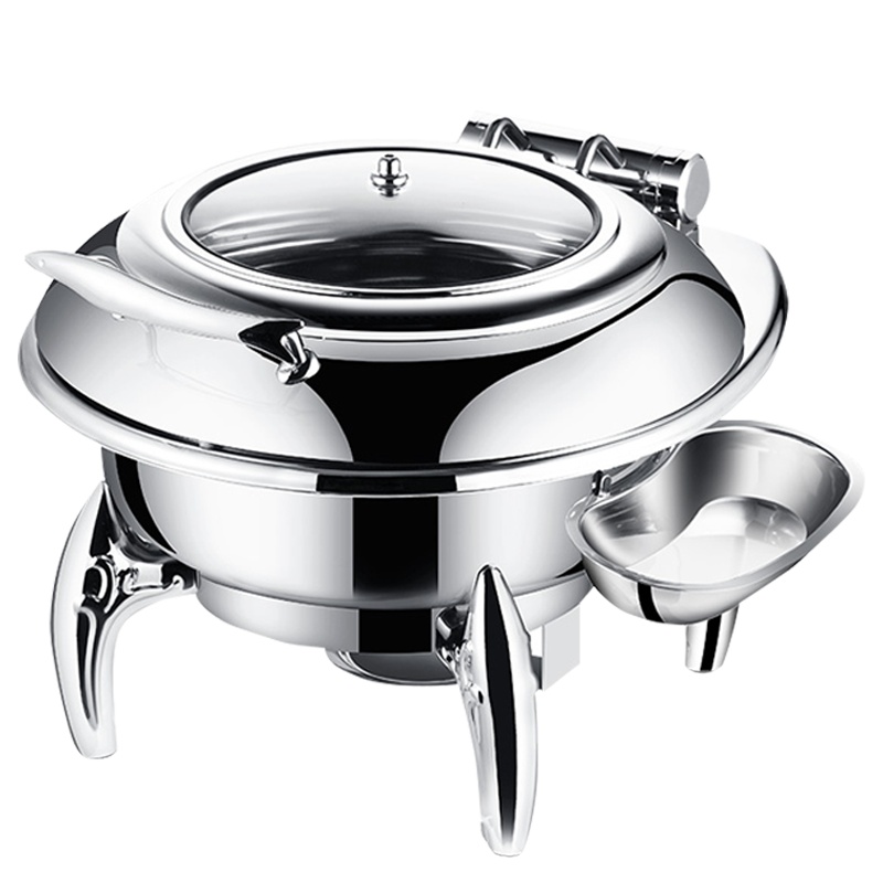 圆形不锈钢早餐炉餐具液压可视保温锅具布菲炉电加热自助餐炉酒店翻盖保温炉