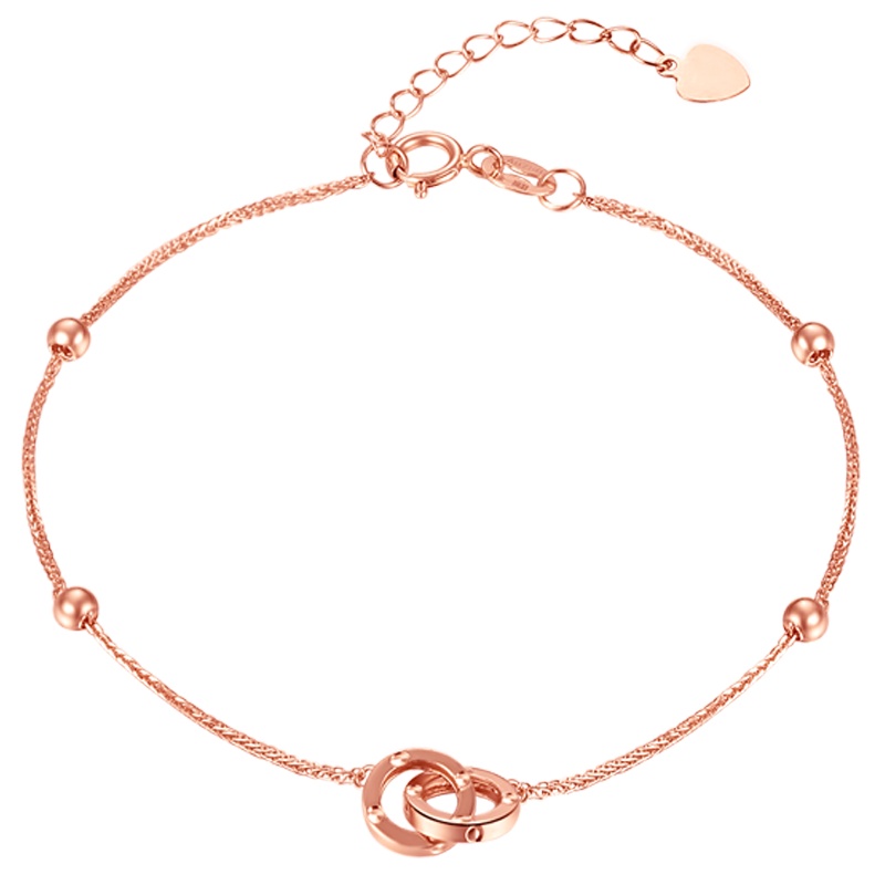 金一国囍18K玫瑰金Au750简约灵动女款双环手链手饰送女友礼物 长度可调节时尚清新(定价)CED005