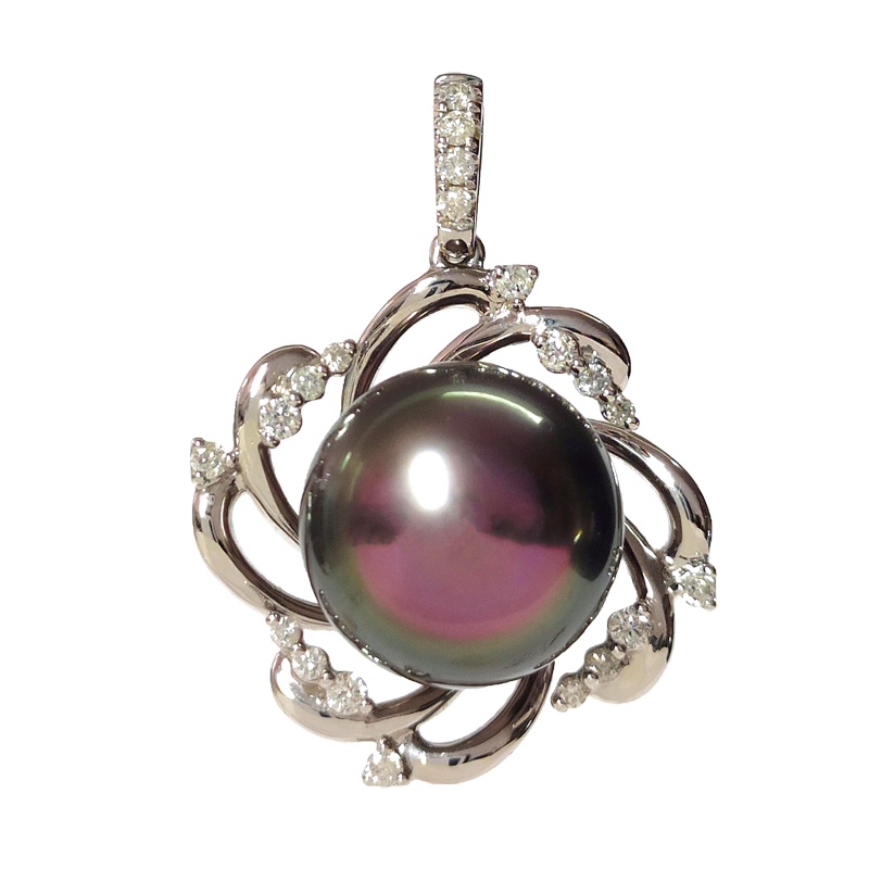 缘源珠宝 天然海水珍珠吊坠 18K金镶钻时尚气质珍珠吊坠 女款 附送证书 不含链