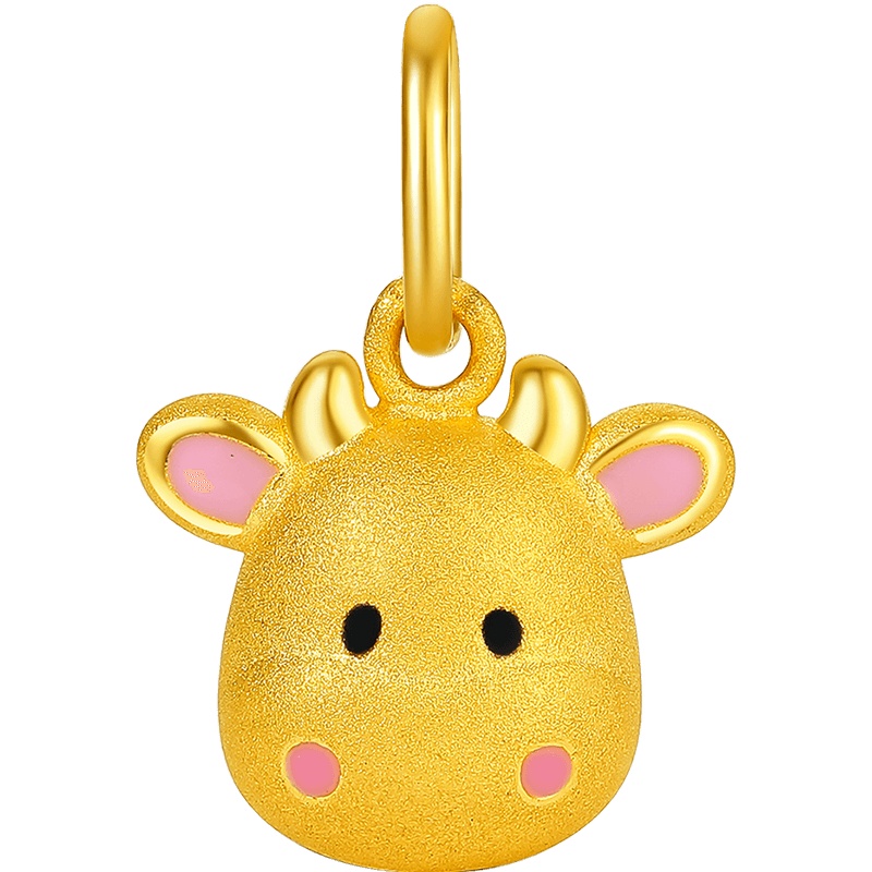 周大生黄金吊坠生肖牛硬金牛宝宝萌立体手绳手链足金牛年官方新品