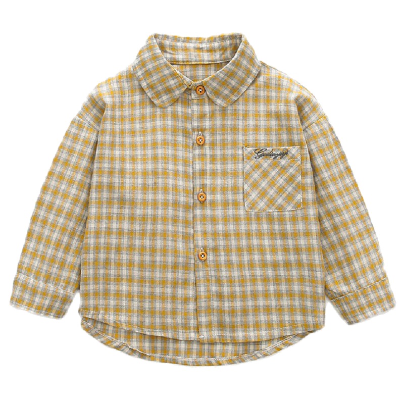 儿童男童格子长袖衬衫宝宝格子衬衣复古翻领衬衣韩版小童打底衫