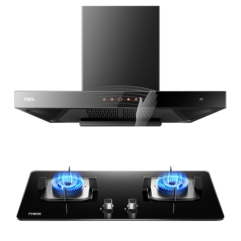 万家乐 烟灶套餐 19m³爆炒风 挥手智控 欧式顶吸 搭配4.5kw大火力灶 AT113+K100B液化气