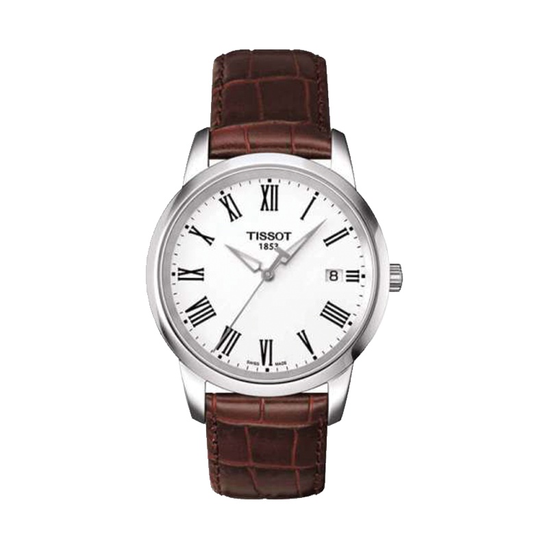 天梭(TISSOT)梦幻系列商务时尚白盘棕色皮带石英男士手表