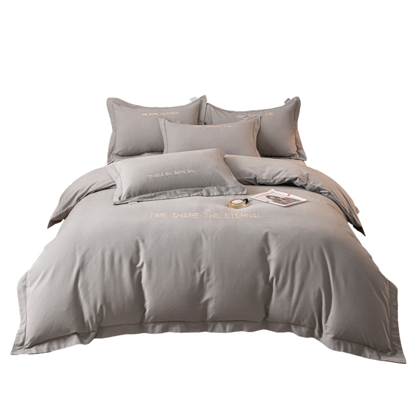 南极人(NanJiren)欧式轻奢全棉60s长绒棉四件套简约纯色时尚纯棉四件套被套被单