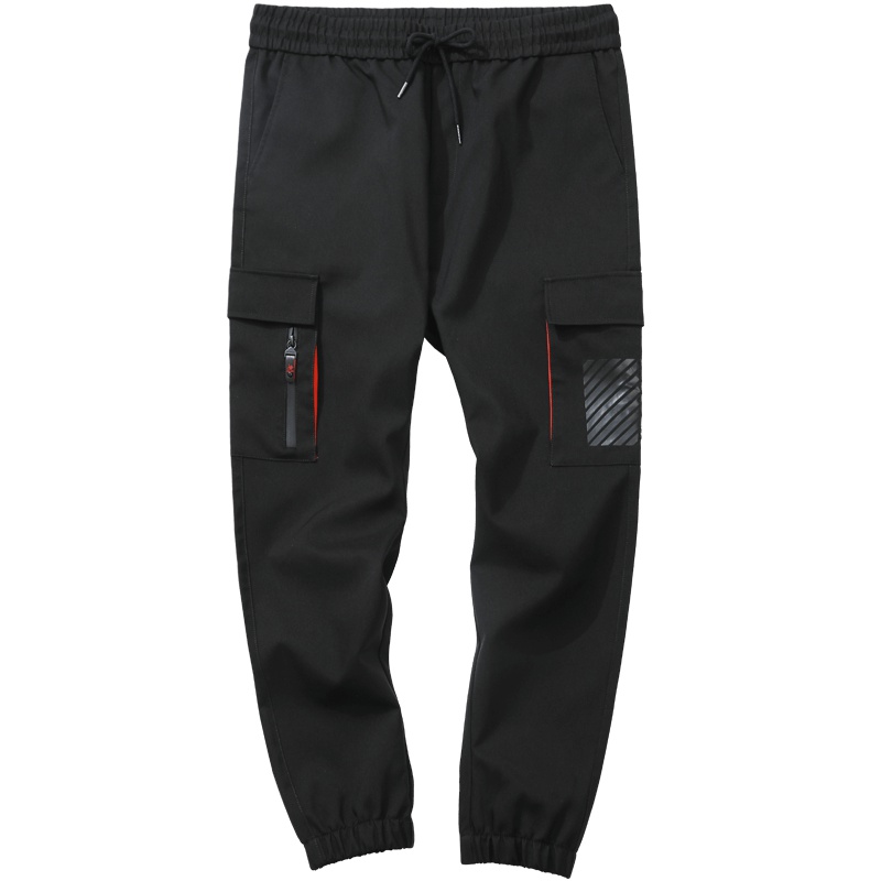 千纸鹤黑色直筒九分休闲裤男2019秋季松紧腰束脚运动裤90332