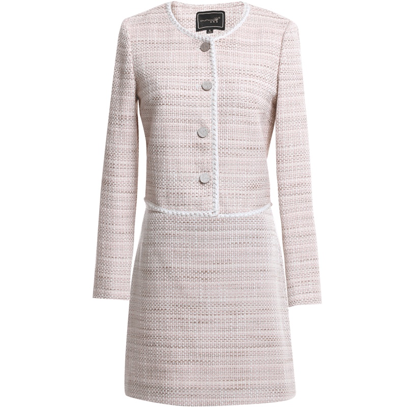 欧昵雪气质小香风粗纺短外套半身裙两件套时尚套装女