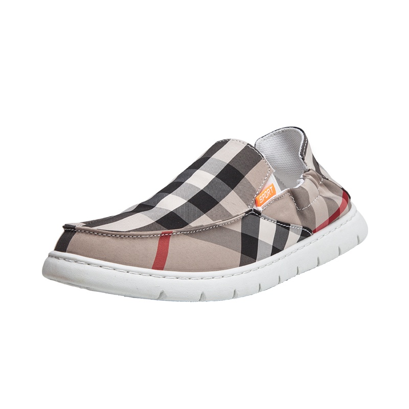 策霸新品2020款一脚蹬驾车格子布透气板鞋男鞋老北京布鞋套脚懒人鞋男士