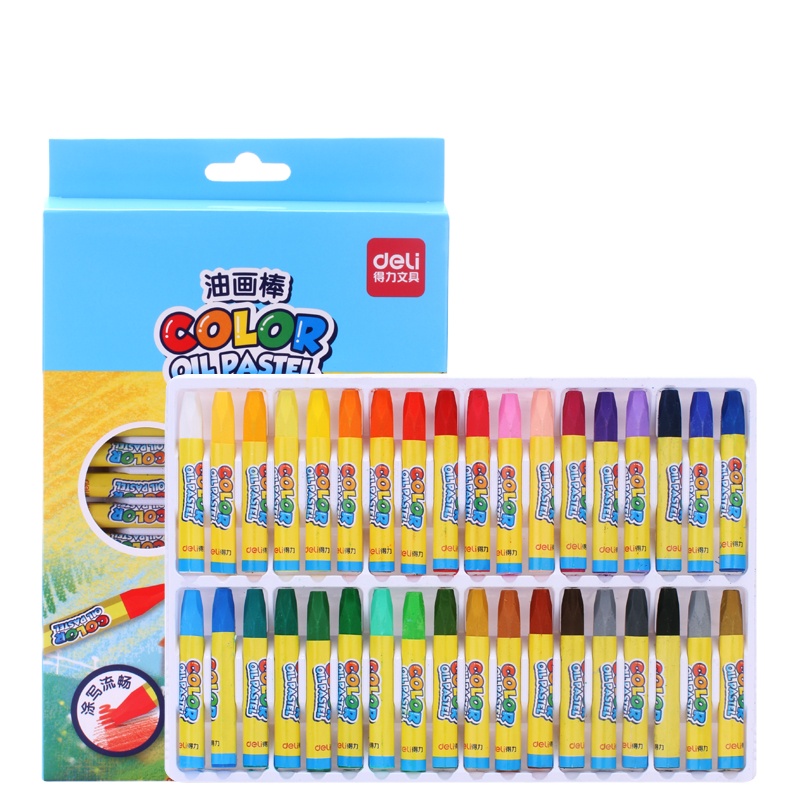 得力(deli)6964 36色学生丝滑油画棒 易上色儿童蜡笔绘画笔*10盒