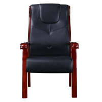 [红心家居]班椅办公椅会议椅子固定扶手四脚皮艺实木电脑椅木质中式大班椅