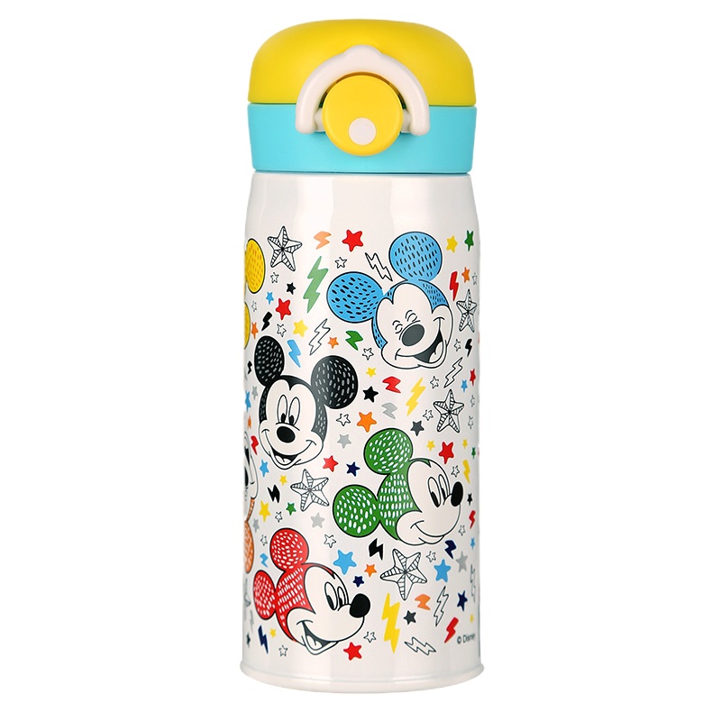 迪士尼弹跳盖水杯子可爱卡通男儿童男孩宝宝迪士尼简约男儿童学生便携防摔医用级316不锈钢水杯-彩色印花保温杯350ml