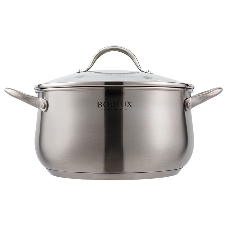 铂帝斯(BODEUX) 爱丽舍系列304不锈钢汤锅20cm三层复打底可视玻璃盖 迅速导热 电磁炉燃气通用