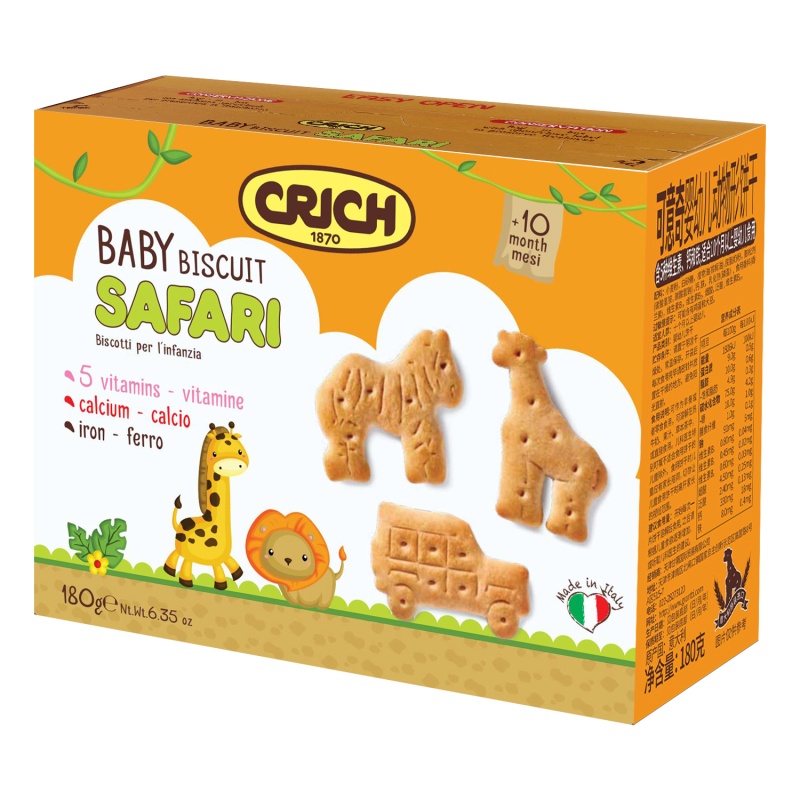 意大利原装进口 可意奇(CRICH)婴幼儿动物饼干 宝宝磨牙饼干 零食 动物字母饼干 无添加 180g