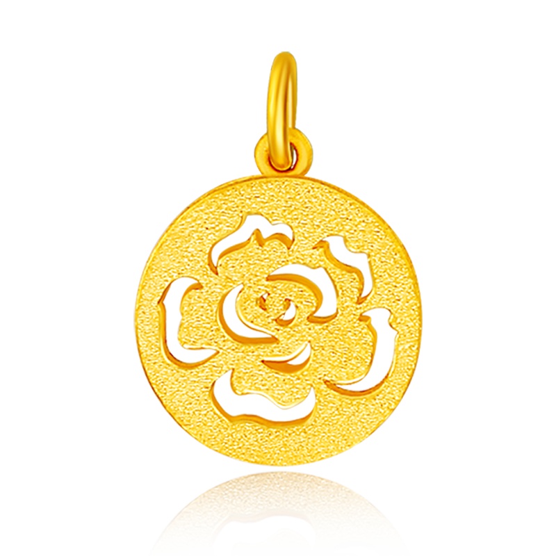 金一 足金时尚镂空玫瑰花 精品女士黄金吊坠 圆牌玫瑰花吊坠镂空精工款送女友(计价) ABB012